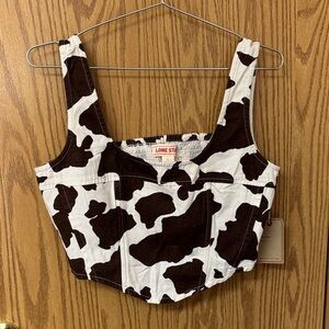 Lone Star Cow-Print Bustier Crop Top - Black & White